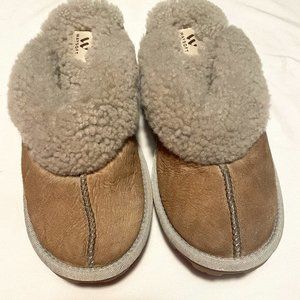 Camel and Grey Fuzzy House Shoes